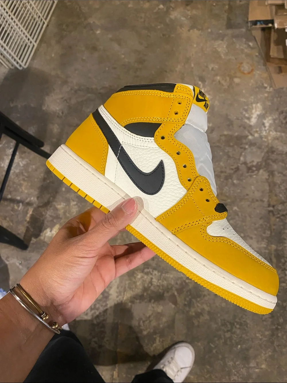 Nike Kids Air Jordan 1 High OG White Black Yellow Sneakers